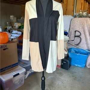 Black and Cream Asymmetrical Knit Cardigan